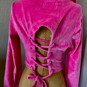 Cider pink velour cropped lace up hoodie NWT